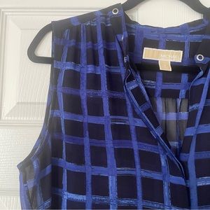 MICHAEL Michael Kors Sheer Royal Blue & Navy Geometric Blouse (size 12)